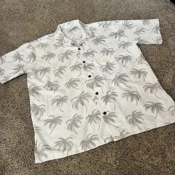 Makani Hawaii Shirt Mens Palm Tree Large Gray White Microfiber‎ Hawaiian Aloha - Picture 6 of 9
